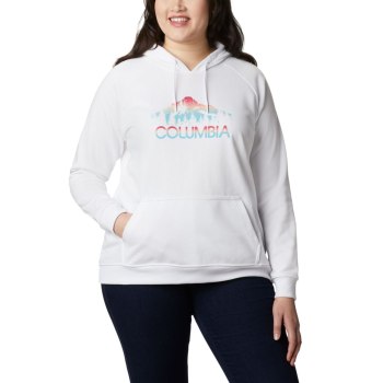 Columbia Logo French Terry Plus Size, Sudaderas Con Capucha Blancos Para Mujer | 137549-ISN